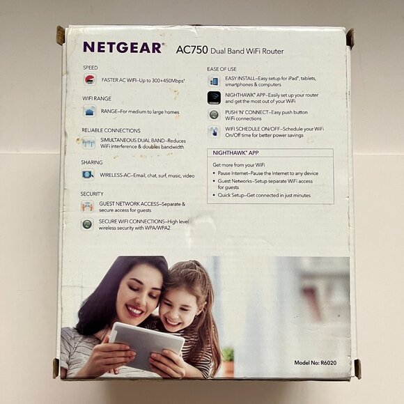 NETGEAR AC750 Dual Band WiFi Router / R6020 4 Port 300 + 400 Mbps - Picture 8 of 11